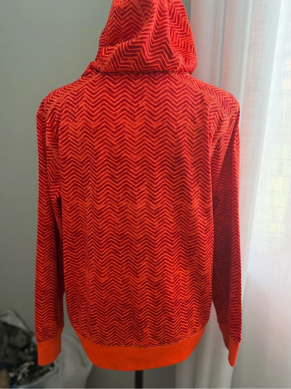 Nike Red-Orange Chevron Pullover Hoodie with Black Swoosh
